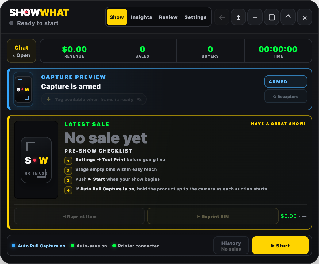 SHOWWHAT ready to start with zero sales and its pre-show checklist.